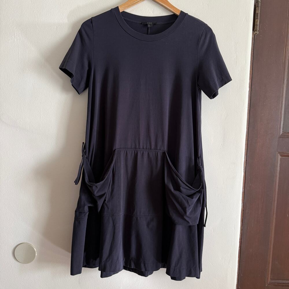 COS | Black Tent/Trapeze Dress With Oversized Tied Pockets | Small